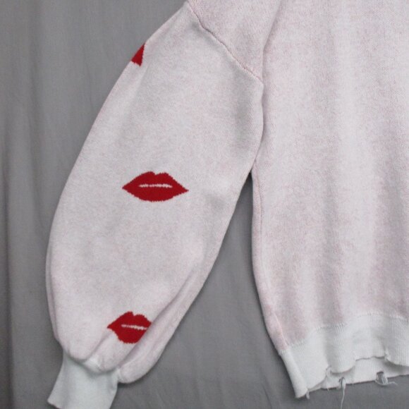 Andree By Unit Balloon Sweater Raw Hem Kiss Lips White & Red Women Size | 2X - Picture 13 of 14